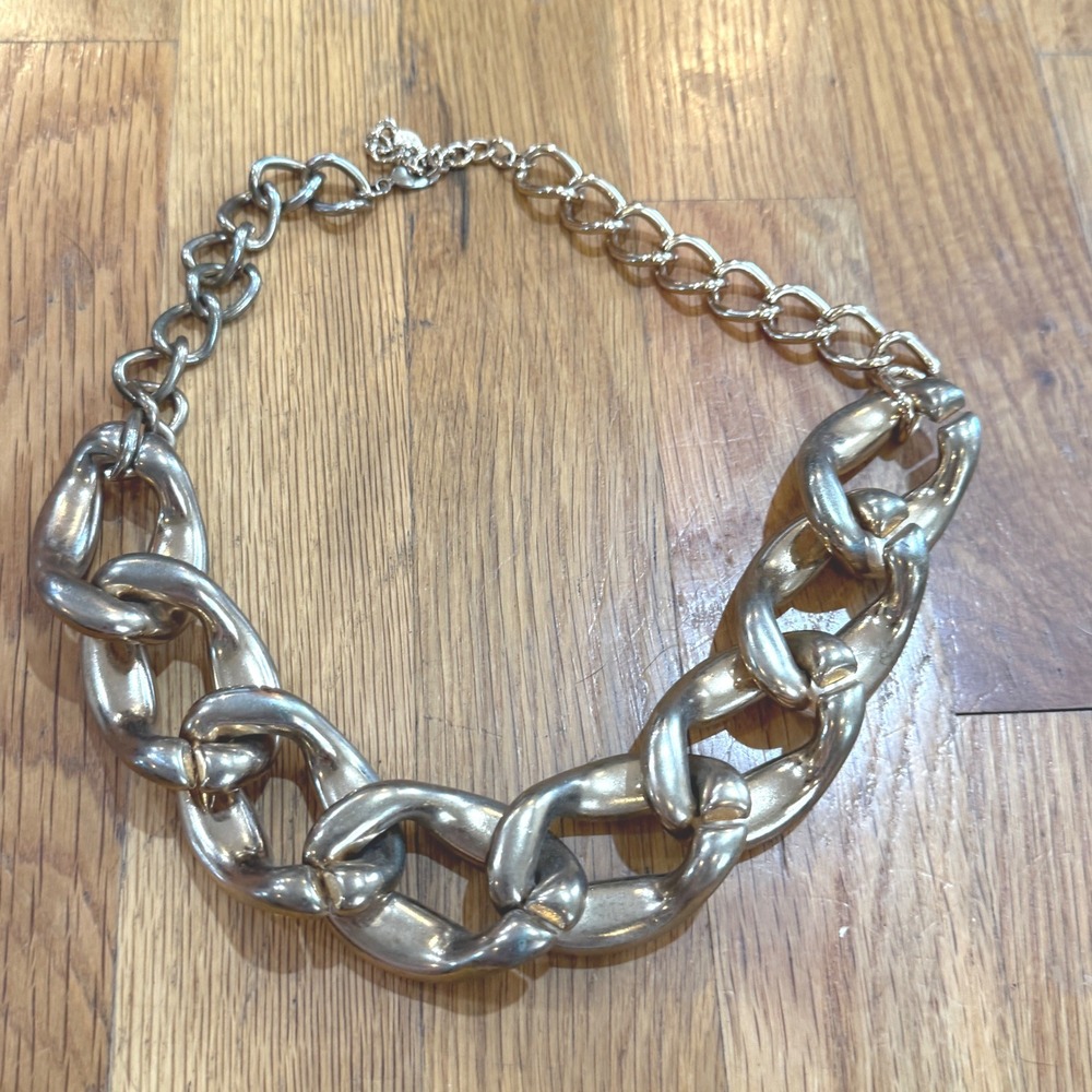 Gold Tone Chunky Oversized Curb Chain Statement Necklace 21 Inch Adj